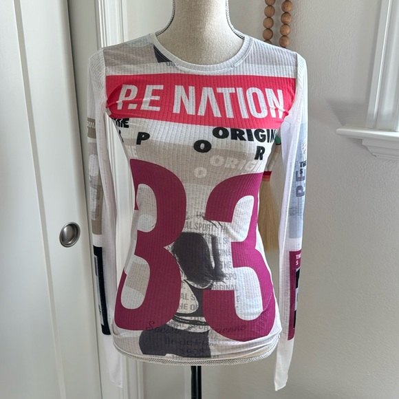 P.E Nation Sheer Graphic Long Sleeve Top - Picture 1 of 5